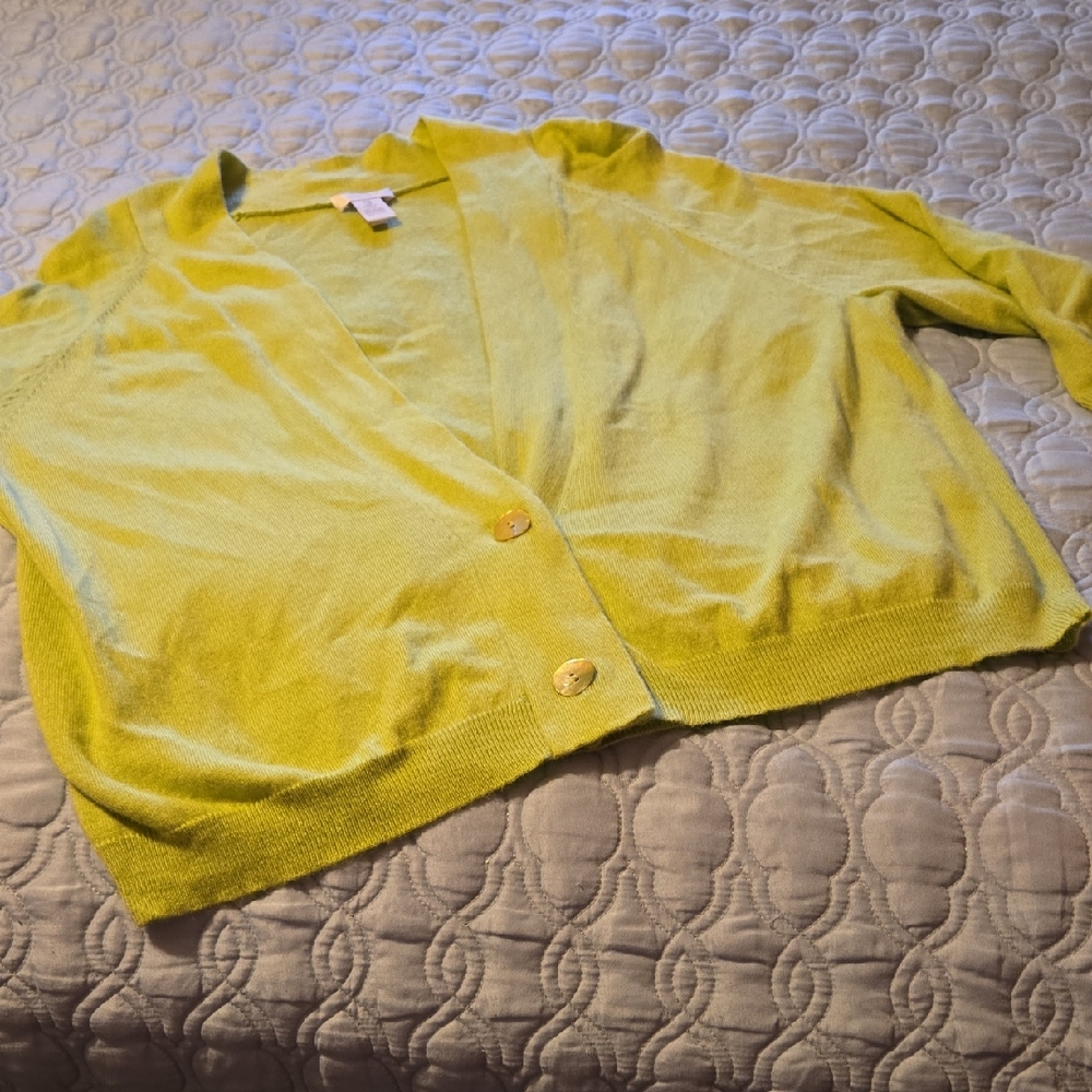 Chico's Lemon Lime/ Chartreuse 2 Button Silk Blend Cardigan Sweater